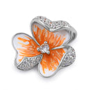 Sterling Silver Hand-Painted Hawaiian Peach  Flower with Clear CZ Pendant