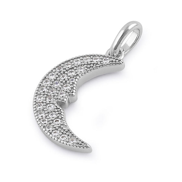 Sterling Silver Elegant Crescent Moon Face Round Cut Clear CZ Pendant