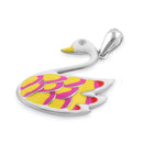 Sterling Silver Hand-Painted Funky Swan with  Clear CZ Pendant