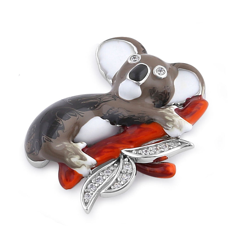Sterling Silver Hand-Painted Realisic Koala with Clear CZ Pendant