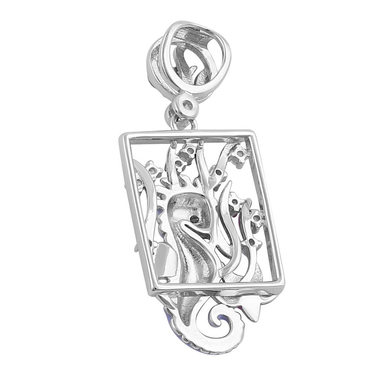 Sterling Silver Hand-Painted Under the Sea Seahorse with Clear CZ Pendant