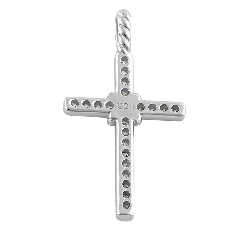 Sterling Silver Roped Cross Round Cut Clear CZ Pendant