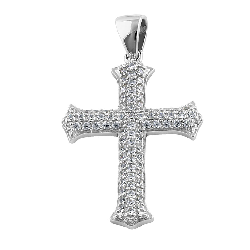 Sterling Silver Medieval Cross Round Cut Clear CZ Pendant