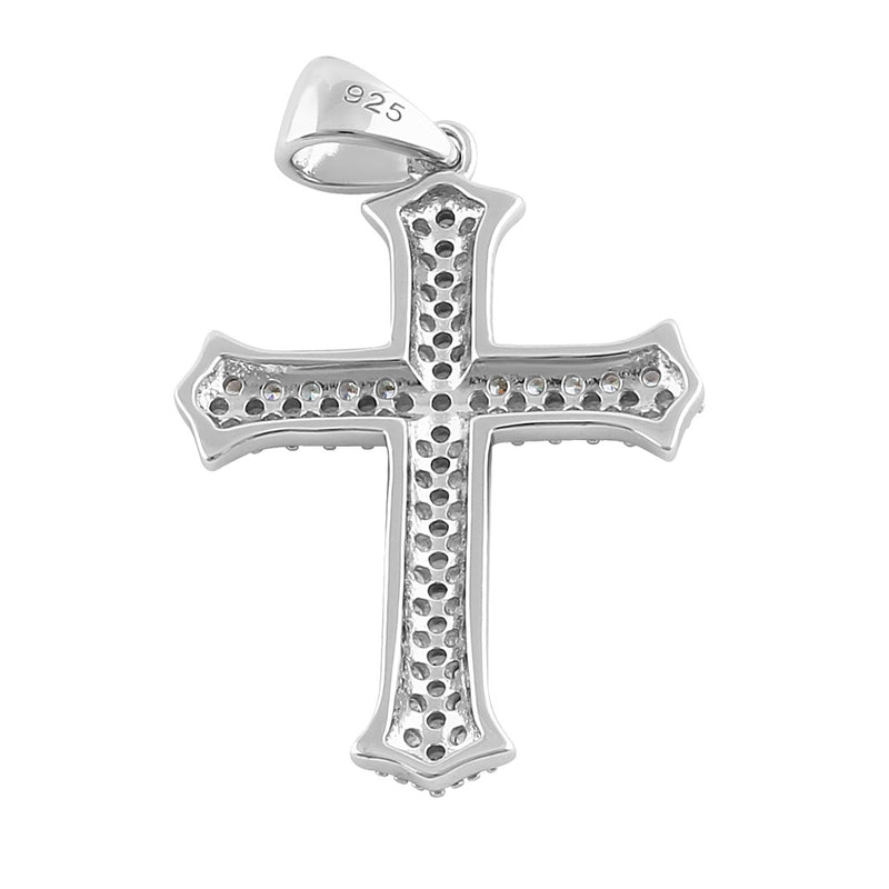 Sterling Silver Medieval Cross Round Cut Clear CZ Pendant