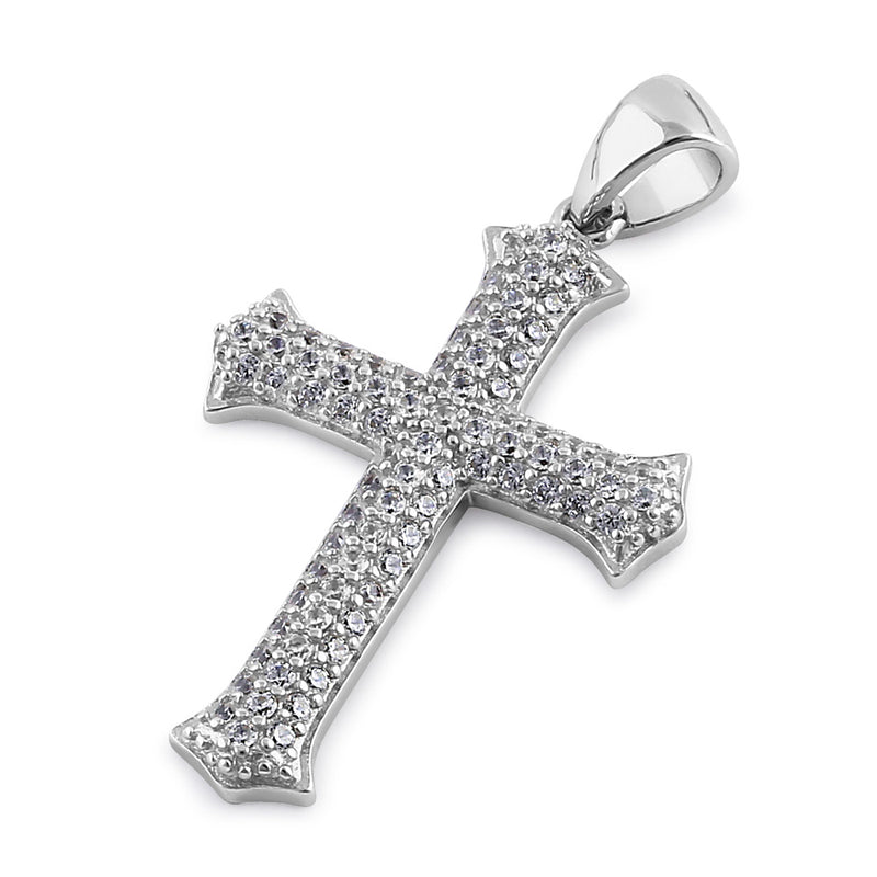 Sterling Silver Medieval Cross Round Cut Clear CZ Pendant