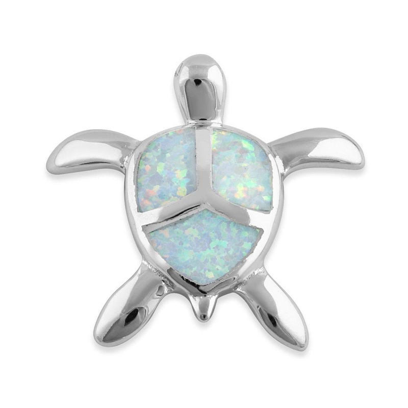 Sterling Silver White Lab Opal Turtle Pendant