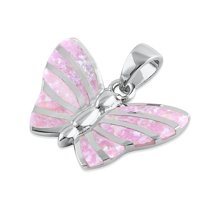 Sterling Silver Pink Butterfly Lab Opal Pendant