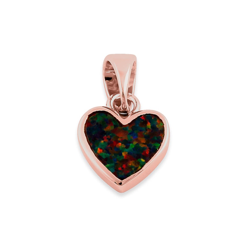 Sterling Silver Rose Gold Plated Black Lab Opal Small Heart Pendant