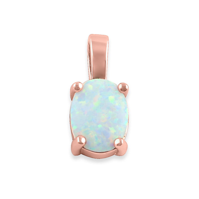 Sterling Silver Rose Gold Plated White Lab Opal Oval Pendant