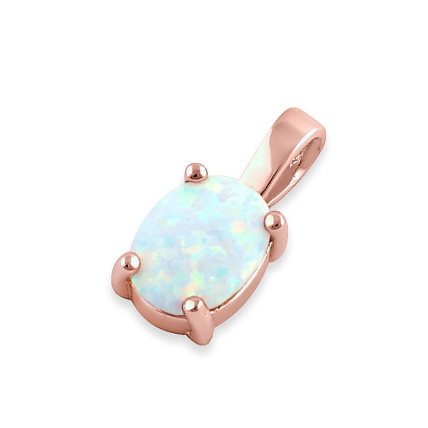 Sterling Silver Rose Gold Plated White Lab Opal Oval Pendant