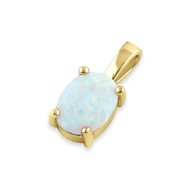 Sterling Silver Gold Plated White Lab Opal Oval Pendant