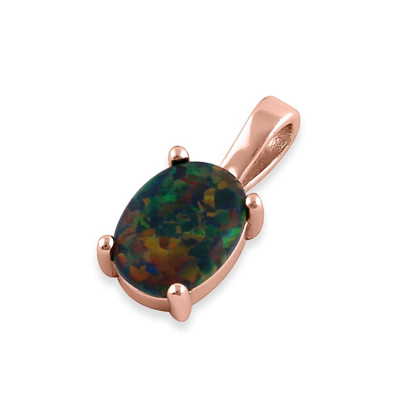 Sterling Silver Rose Gold Plated Black Lab Opal Oval Pendant