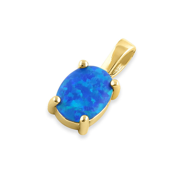 Sterling Silver Gold Plated Blue Lab Opal Oval Pendant