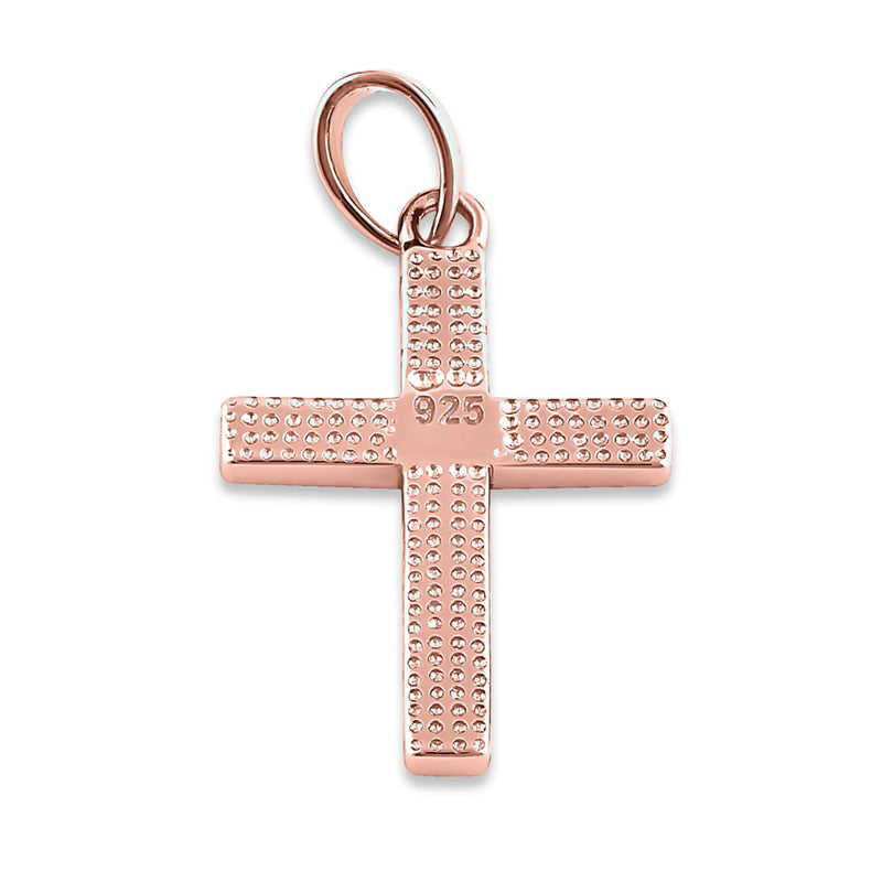 Sterling Silver Rose Gold Plated White Lab Opal Cross Pendant