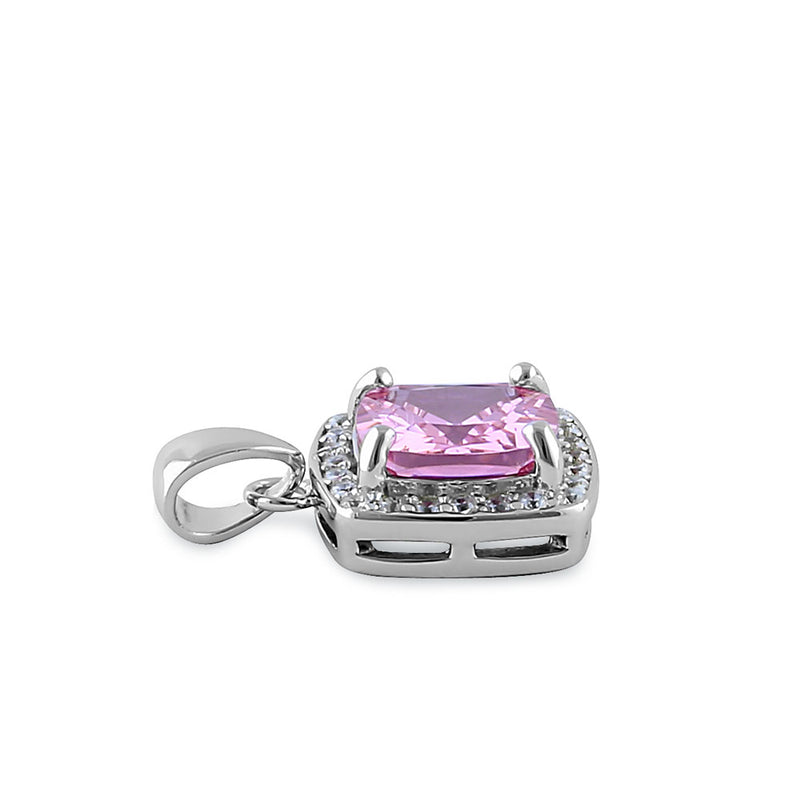 Sterling Silver Pink CZ Cushion Halo Pendant