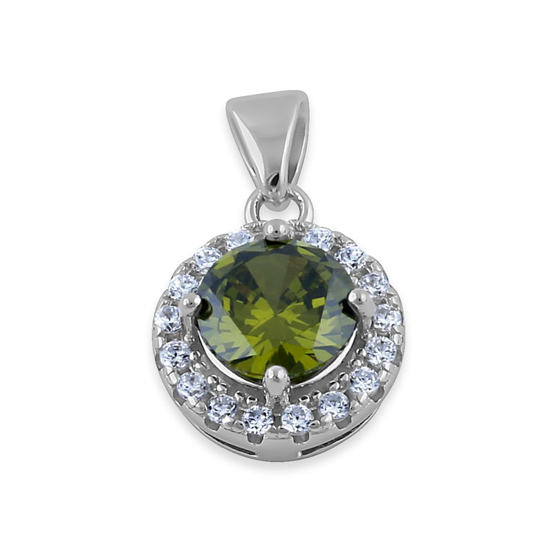 Sterling Silver Round Peridot CZ Halo Pendant