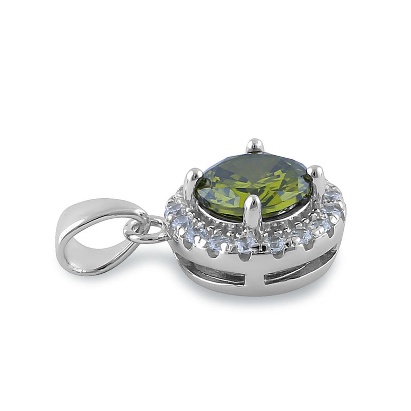 Sterling Silver Round Peridot CZ Halo Pendant