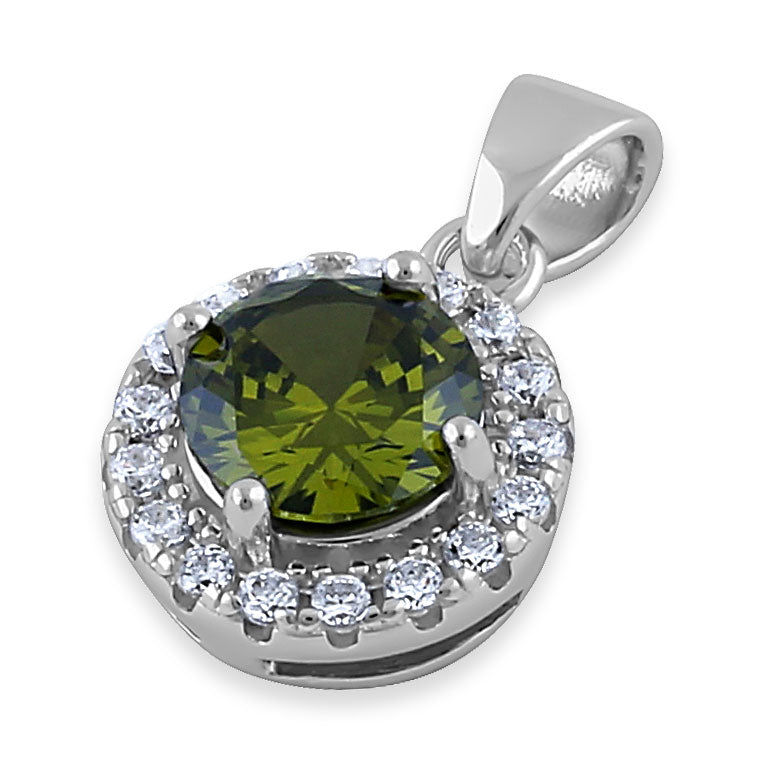 Sterling Silver Round Peridot CZ Halo Pendant