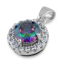 Sterling Silver Round Rainbow CZ Halo Pendant