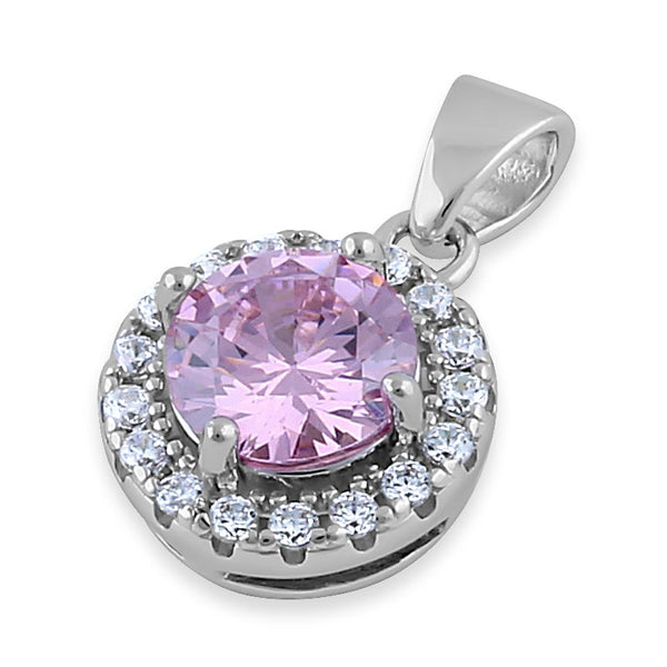 Sterling Silver Round Pink CZ Halo Pendant