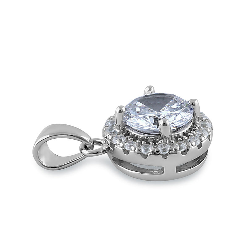 Sterling Silver Round Clear CZ Halo Pendant