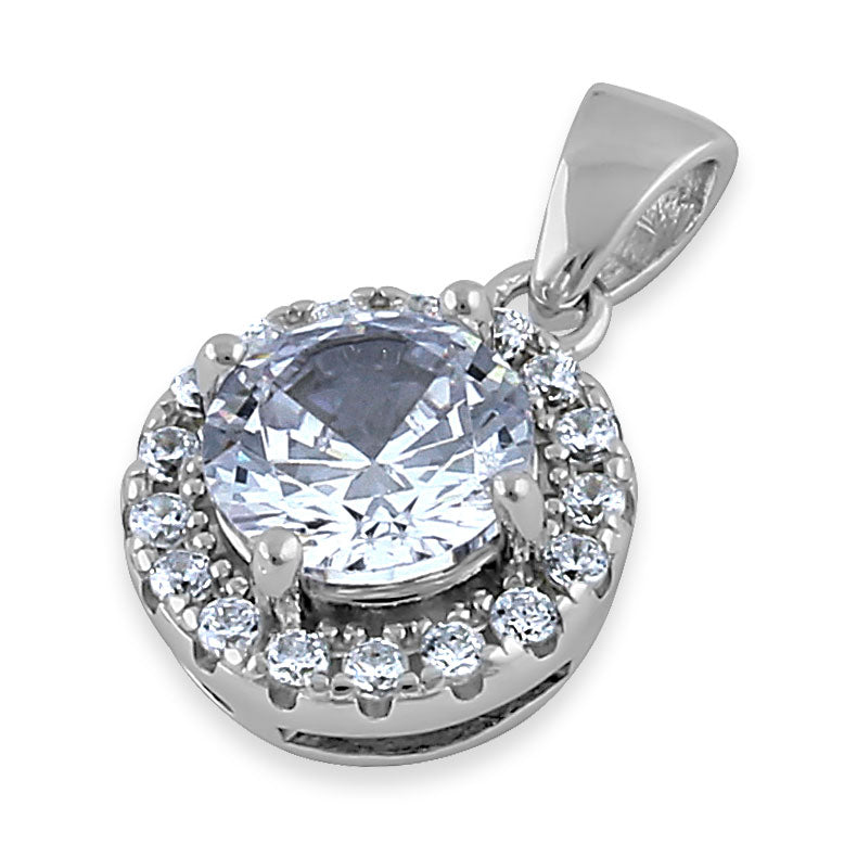 Sterling Silver Round Clear CZ Halo Pendant