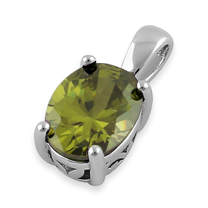 Sterling Silver Oval Peridot CZ Filigree Pendant