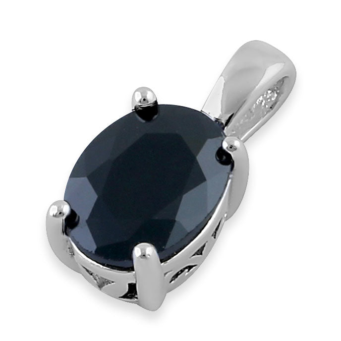 Sterling Silver Oval Black CZ Filigree Pendant