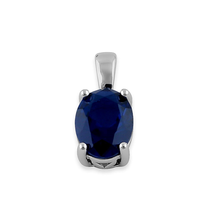 Sterling Silver Oval Dark Blue CZ Filigree Pendant