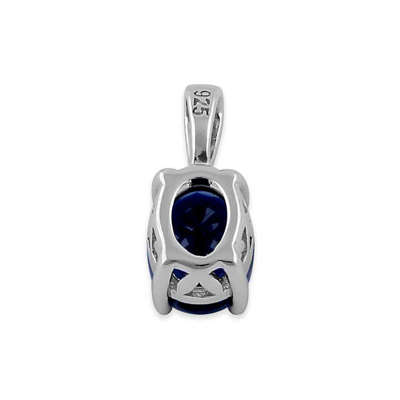 Sterling Silver Oval Dark Blue CZ Filigree Pendant