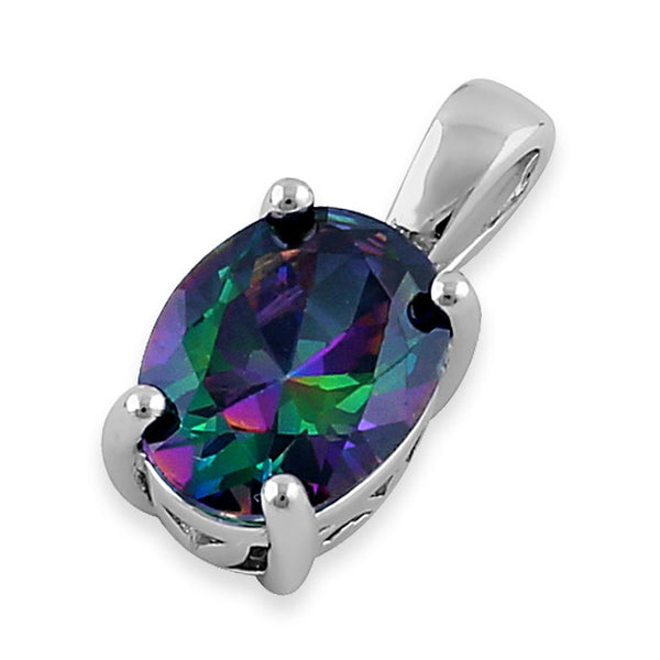 Sterling Silver Oval Rainbow CZ Filigree Pendant