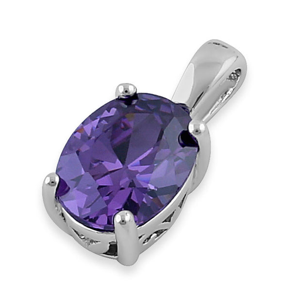 Sterling Silver Oval Amethyst CZ Filigree Pendant