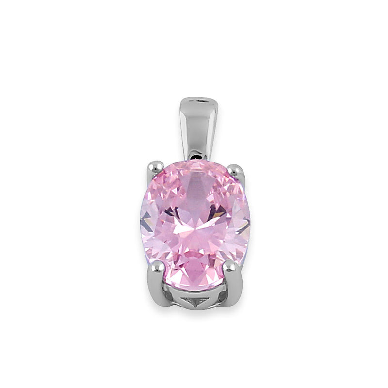 Sterling Silver Oval Pink CZ Filigree Pendant