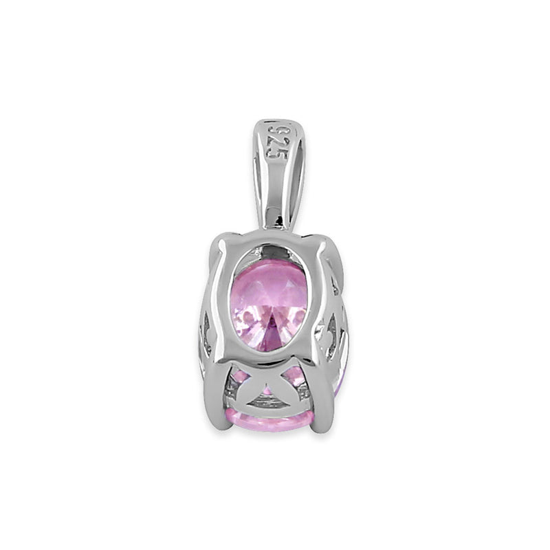 Sterling Silver Oval Pink CZ Filigree Pendant