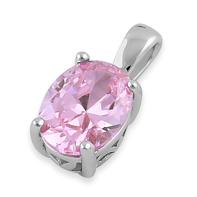 Sterling Silver Oval Pink CZ Filigree Pendant