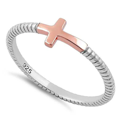 Wholesale Sterling Silver Rose Gold Two Tone Cross Ring for Sale