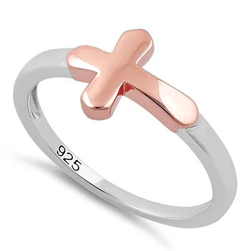 Sterling Silver Rose Gold Two Tone Cross Ring