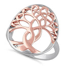 Sterling Silver Two Tone Rose Gold Plated Tree of Life Ring