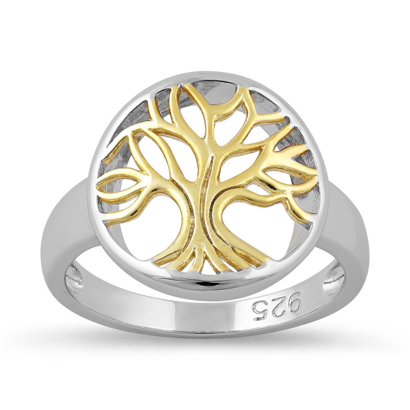 Sterling Silver Yellow Gold Plated Tree of Life Ring