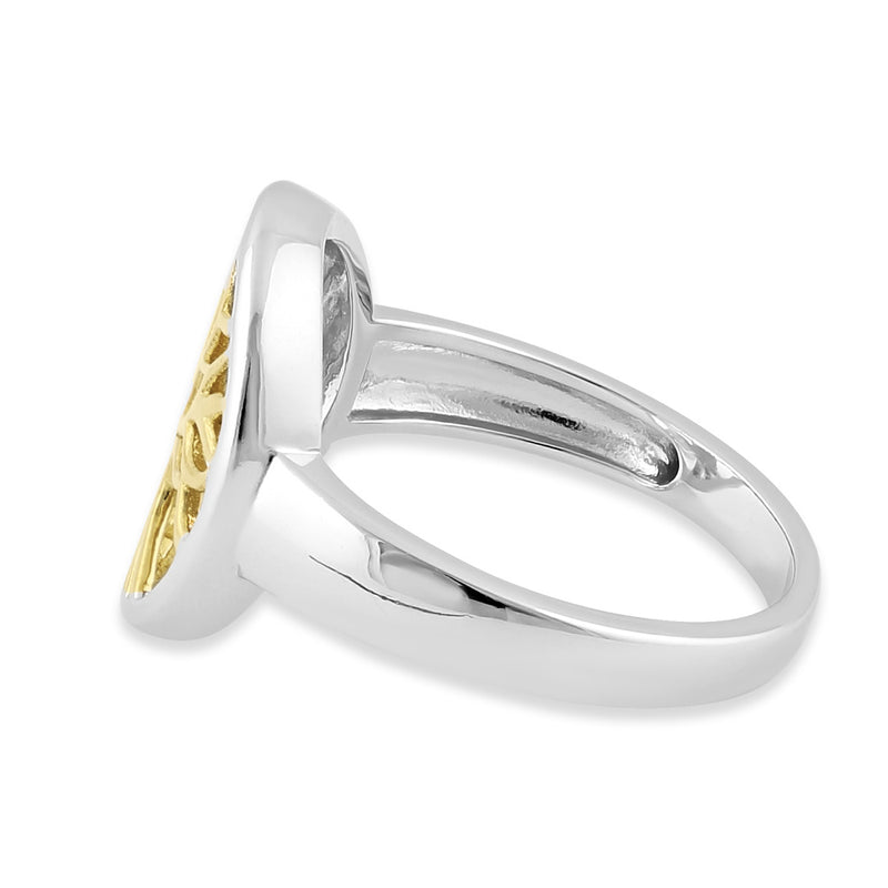 Sterling Silver Yellow Gold Plated Tree of Life Ring