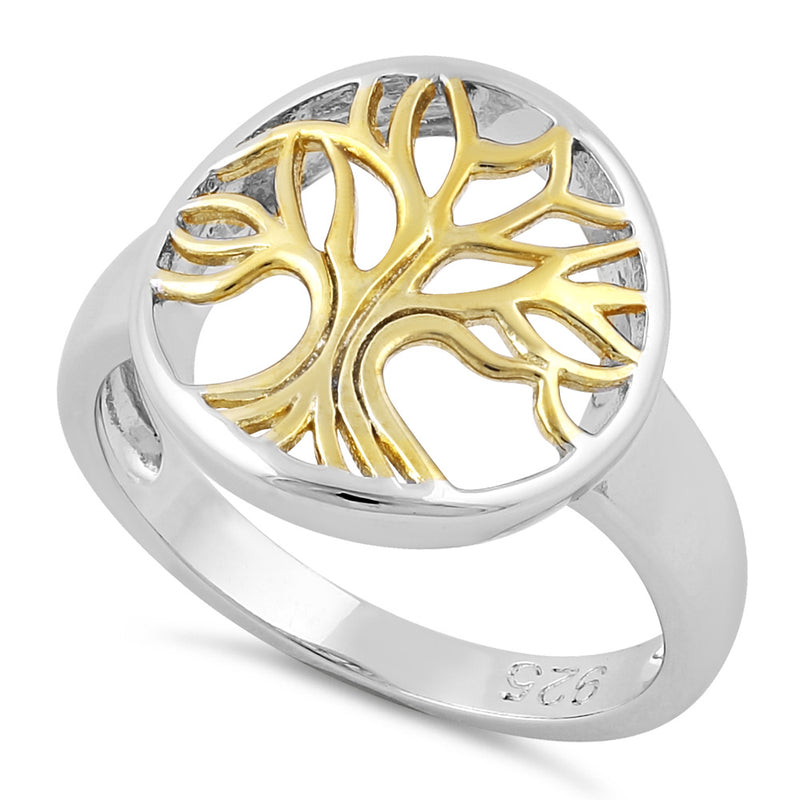 Sterling Silver Yellow Gold Plated Tree of Life Ring