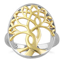 Sterling Silver Two Tone Gold Plated Tree of Life Ring