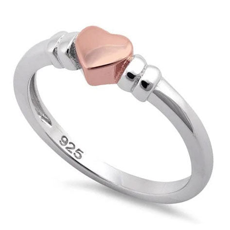 Sterling Silver Two-Tone Rose Gold Plated Heart Ring
