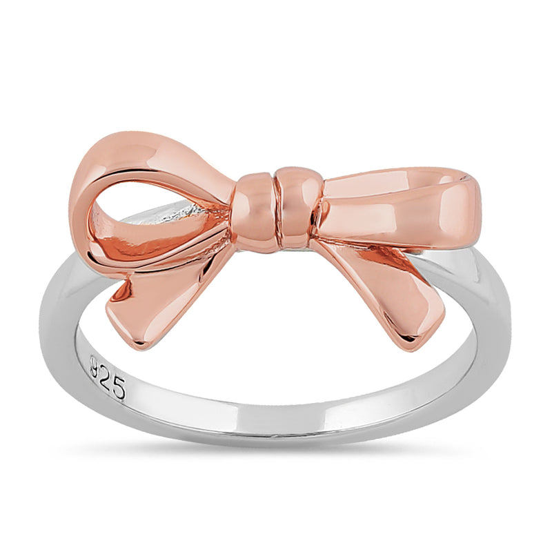 Sterling Silver Two Tone Rose Gold Plated Bow Ring