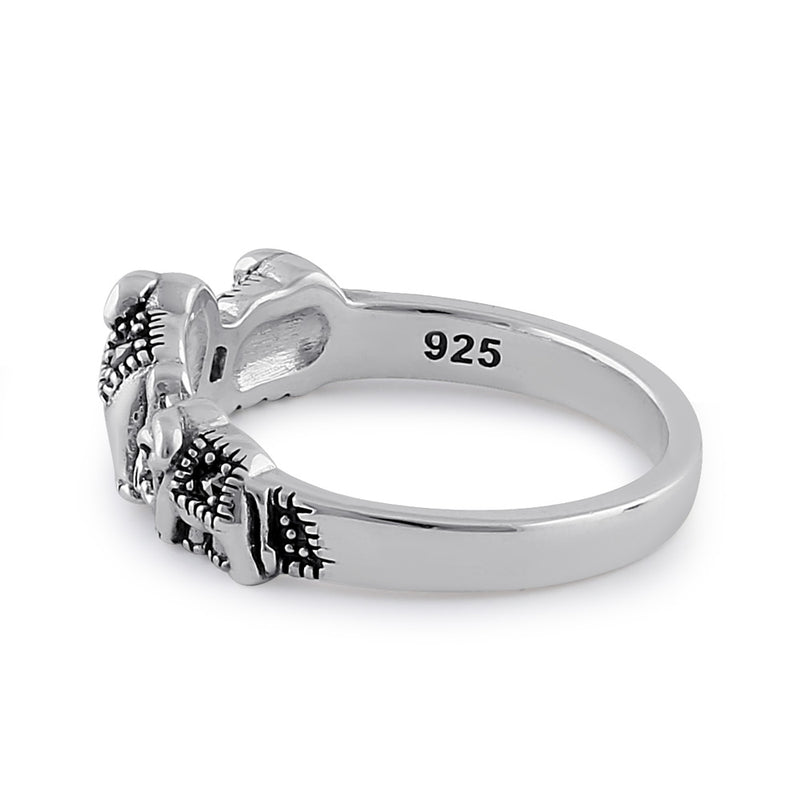 Sterling Silver Triple Elephant Marcasite Ring