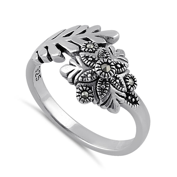 Sterling Silver Snow Flake Flower Marcasite Ring