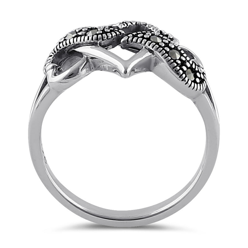 Sterling Silver Triple Heart Marcasite Ring