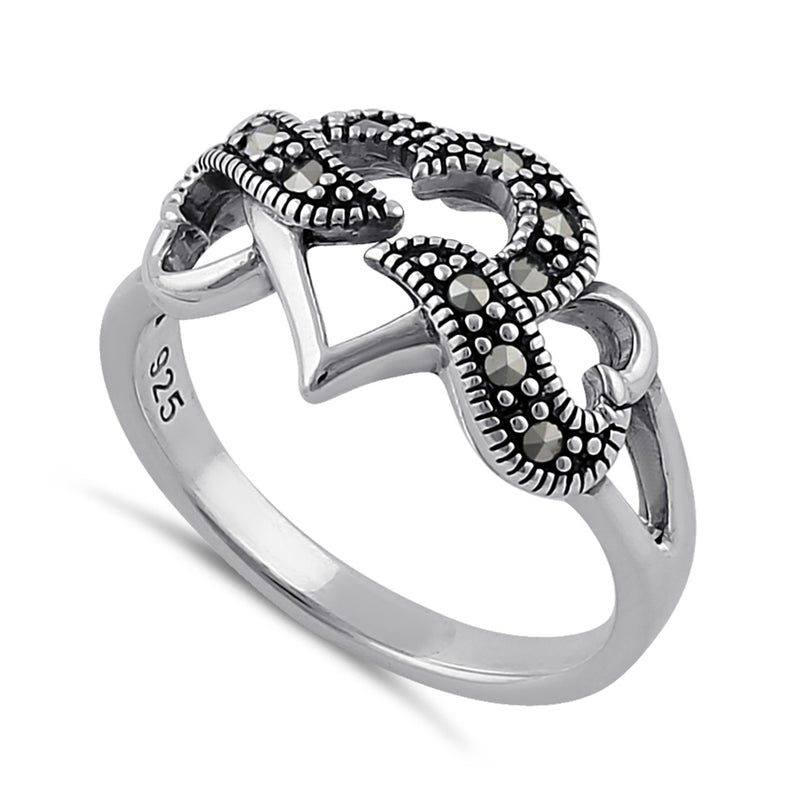 Sterling Silver Triple Heart Marcasite Ring