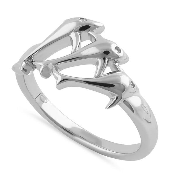 Sterling Silver Jumping Dolphins Ring