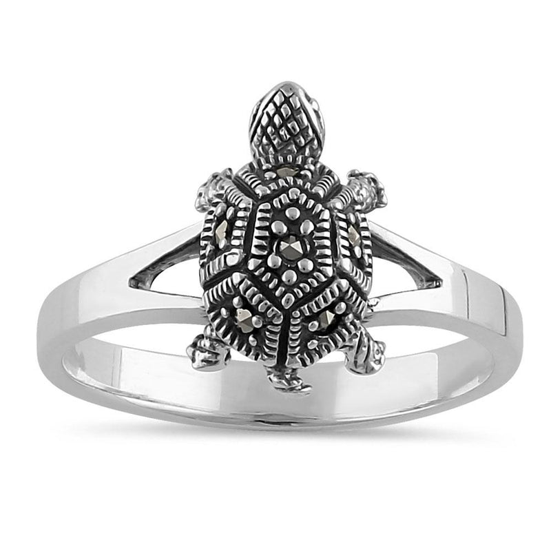 Sterling Silver Tiny Turtle Marcasite Ring